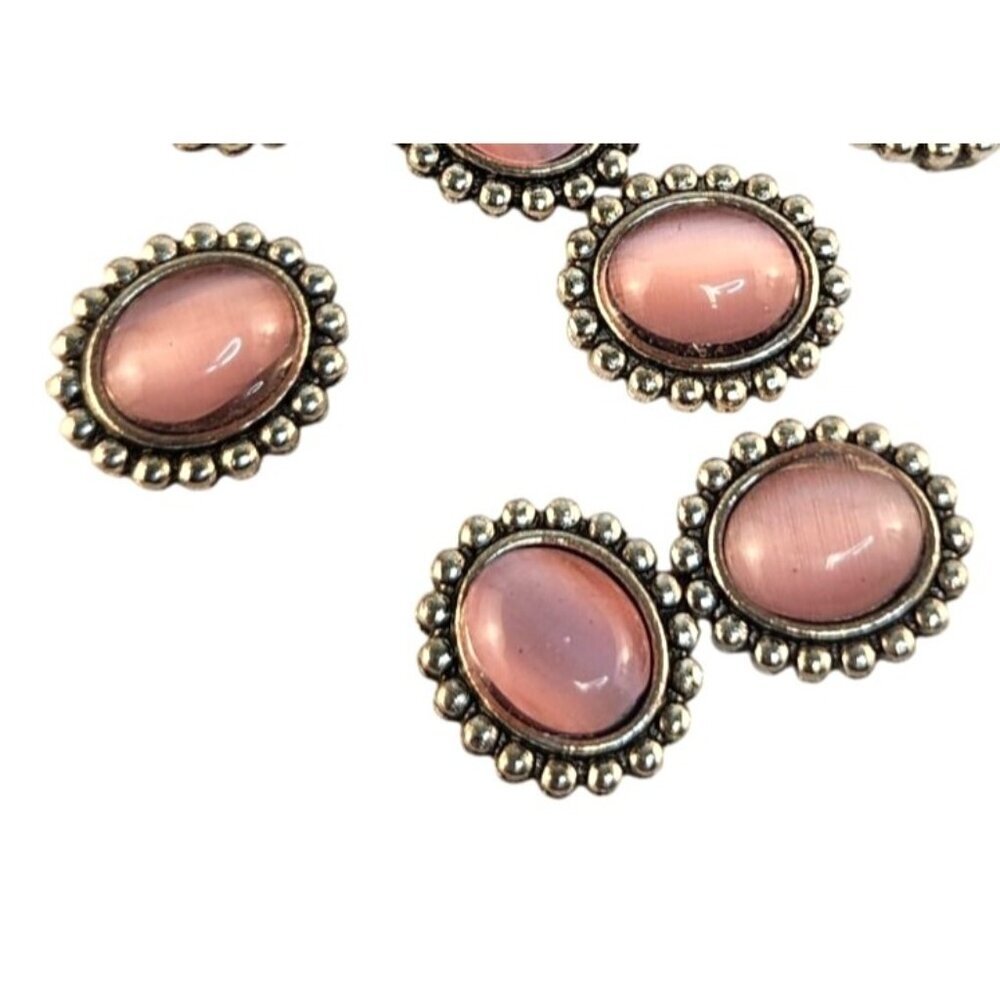 Pink Oval Cabochon Studs For Jewelry Making 10 Pieces Silver Beaded Edge 0.5 Inc